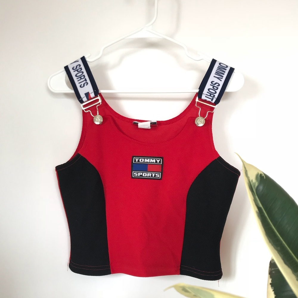 Vintage “tommy sports” overalls style crop top